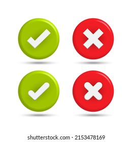 3D checkmark icon button Tick and invalid checkmark symbol Vector illustration.