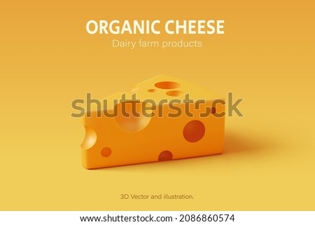 3D Cheese put on yellow background, Food and daily farm product. Eps 10 Vector.