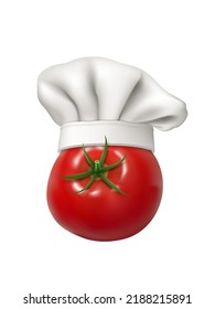3D-Kochmütze auf frisch rotem Tomaten einzeln auf Weiß. EPS10 Vektorgrafik.