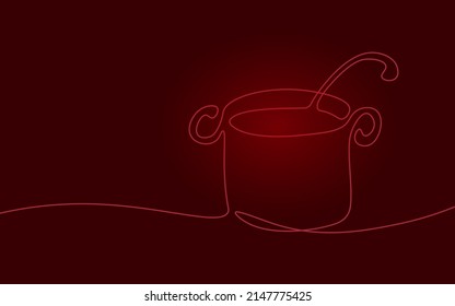 3D chef kitchen saucepan gastronomy concept. One line continuous lineart tasty soup cook dish. Delirious dining restaurant cuisine vector illustration