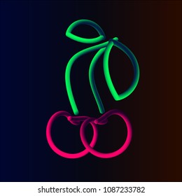 3d cherry neon tubed logo rounded.  Great for Poster, Sale Banner, Advertising. Isolated on dark gradient background.
