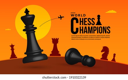 3D chess battle competition background, concept of business strategy and management