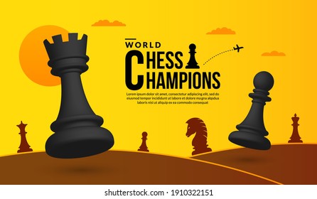 3D chess battle competition background, concept of business strategy and management