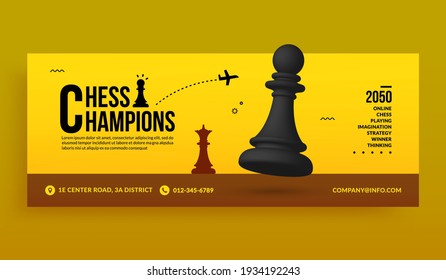 3D chess battle competition social media cover banner template, business strategy and management background