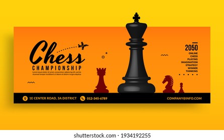 3D chess battle competition social media cover banner template, business strategy and management background