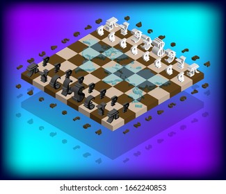 3d chess board with world map and currency signs dollar pound euro yen yuan and ruble EPS10