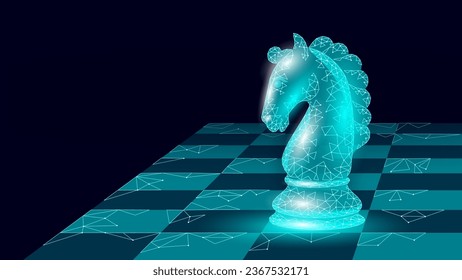 3D chess horse silhouette drawing. Polygonal play strategy game graphic object element business concept. Future design vector illustration