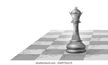3D chess king silhouette drawing. Polygonal play strategy game graphic object element business concept. Future design vector illustration