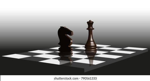 3D chess pieces with reflection