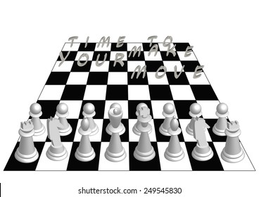3D chess time to make your move motivational vector illustration white figures set 