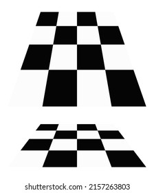 3d chessboard, checkerboard pattern in perspective. Checkered, chequered checks planes vanishing, diminishing into horizon