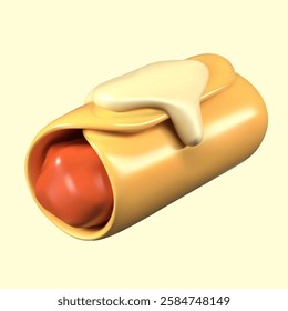 3D chicken taquitos closeup. Vector template, Mexican dish. Meat wrapped in tortilla with sauce