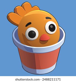 Ilustración del icono de Kawaii del Vector de dibujos animados del ala del pollo 3D en el cubo. 3D Food Object Icon Concept Diseño de Premium aislado. Estilo plano de dibujos animados