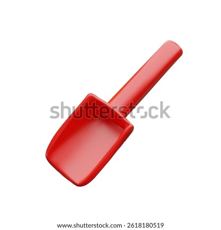 3d child shovel. Three-dimensional vector illustration gardening tool. Summer sand equipment. Leisure game on the beach. Agriculture hobby in the farm. Baby handle scoop. Plastic instrument recreation