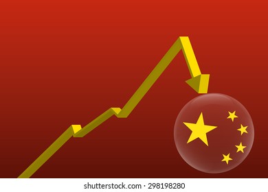 3D China Bubble Economic Crisis About To Explode By A Needle Vector Illustration.