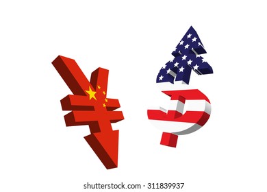 3D China Yuan devaluation make USD up graphic sign symbol vector illustration