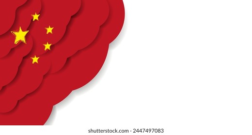 3D Chinese Flag in trendy Cut Out Paper style isolated transparent background. China Flag with copy space. Template Chinese Frame. Vector illustration. 