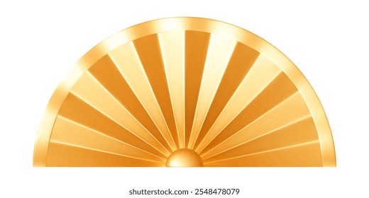 Abanico de mano de oro chino 3D. Ilustración vectorial de stock sobre fondo aislado.