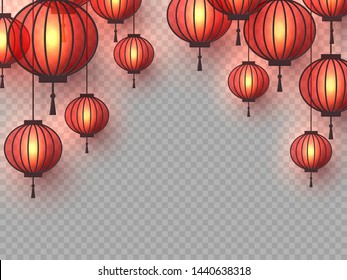 3d Chinese Hanging Lanterns Glowing Lights Stock Vector Royalty Free