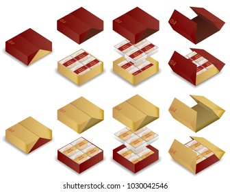 3d Chinese Moon Cake Package Box Vector