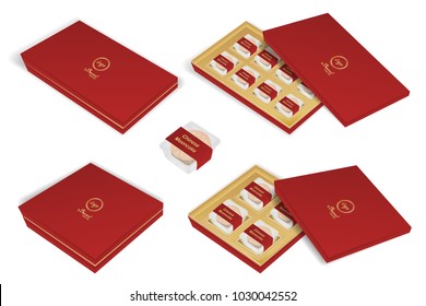 3d Chinese Moon Cake Package Box Vector