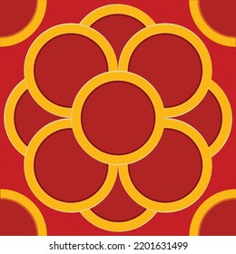 3d chinese pattern in red yellow gold design.seamless pattern with circles