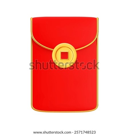 3d Chinese red  money envelope with golden accents. Asian festival element. Chinese New Year concept. Cartoon style.