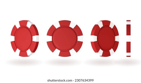 3d chips for poker and casino. A set of coins on an isolated white background ready for animation. Realistic render of a vector illustration.