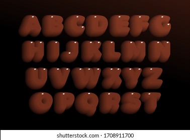 3D-Schokoladenzettel Braunes, schweres, altes Alphabet. Sweet candy Font für Veranstaltungen, Promotionen, Logos, Banner, Monogramm und Poster. Typografie-Design der Vektorillustration.