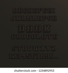 3d Chocolate Vintage Font. Alphabet with latin letters and numbers