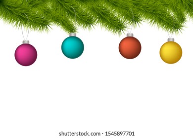 3D Christmas ball on tree branch vector isolated on white background for decoration of new year celebration gift paper, seasonal sales, logo, icon, greeting card. Bright glass bauble with holiday tree