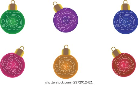 3d christmas balls in six different color blue, green, voilet, pink, orange and red with transparent background,christmas decoration element with transparent background