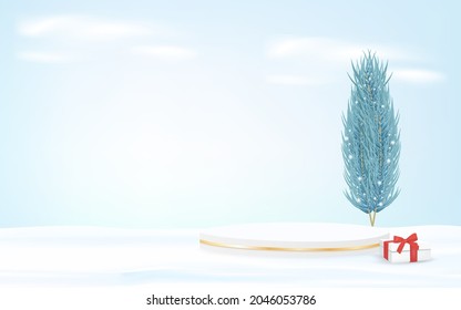 3d christmas banner ads with podium for promotion.