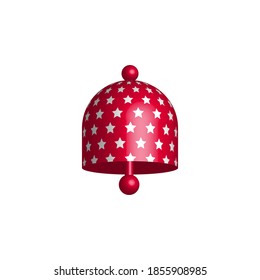 3D Christmas bell illustration design vector with star pattern for merry christmas and happy new year template celebration in red and white colorful