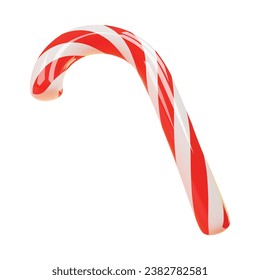 3d Christmas candy cane icon. Realistic illustration of traditional Christmas candy cane isolated on a white background. Vector 10 EPS.