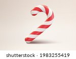 3d Christmas candy cane. Realistic illustration of walking stick dessert with red and white stripes