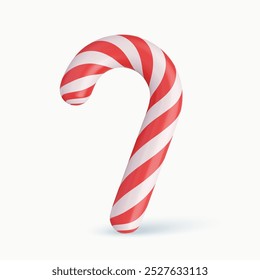 3d Christmas candy canes. Christmas stick. Traditional xmas candy with red and white stripes. 3d rendering. Vector illustration