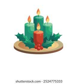 3D A Christmas centerpiece, with candles, holly, and berries. vector-based designs