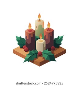 3D A Christmas centerpiece, with candles, holly, and berries. vector-based designs