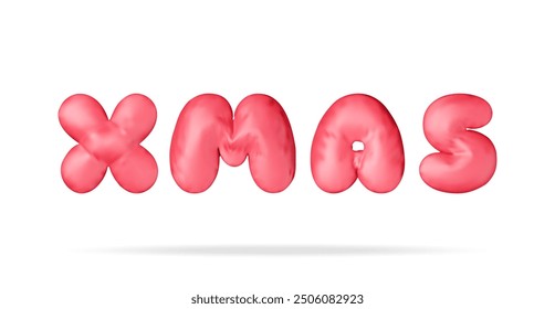 3D Christmas colorful text in red bright balloon xmas word. Render spruce, x mas text. Greeting card, festive poster, party invitations. New year. Vector illustration