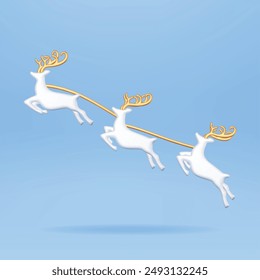 Navidades 3D Lindos ciervos saltadores con cornamenta. Render Herd of Reindeers. Feliz Año Nuevo. Feliz Navidad Festiva. Año Nuevo y celebración de Navidad. Ilustración vectorial realista