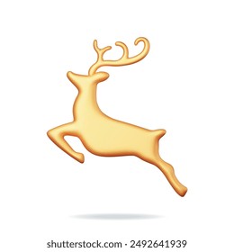 Navidades 3D Estatua De Venado Aislado. Figura Render Gold Deer. Lindo ciervo con cornamenta. Feliz Año Nuevo Decoración de renos. Feliz Navidad Festiva. Año Nuevo y celebración de Navidad. Ilustración vectorial