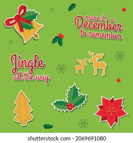 3d Christmas elements in isolated background for stickers, print and creative art work.