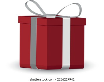 Caja roja de regalo de navidad 3D con cinta blanca