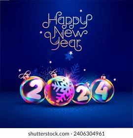 3D Christmas glass balls with numbers inside. New year decoration on blue background with calendar date. Festive holiday illustration.