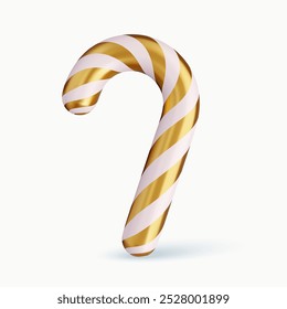 3d Christmas gold candy canes. Christmas stick. Traditional xmas candy with red and white stripes. 3d rendering. Vector illustration