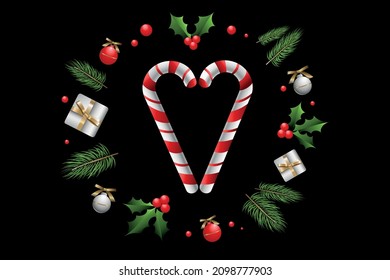 3D Christmas and New Year Decorative Design Elements Isolated on White Background. Vector Realistic  Decorations.