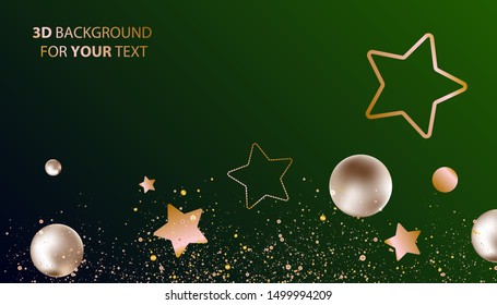 3D Christmas and New Year holiday background vector illustration of Gold volume balls and sweets