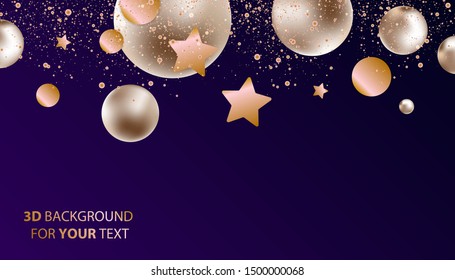 3D Christmas and New Year holiday background vector illustration of Gold volume balls and sweets