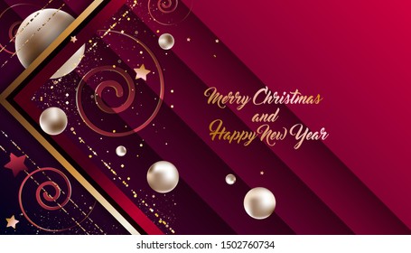 3D Christmas and New Year holiday background vector illustration of Gold volume balls and sweets